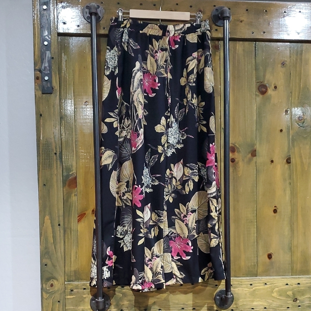 Floral Black PANTS flowy Tropical Casual Comfy Size 0XL